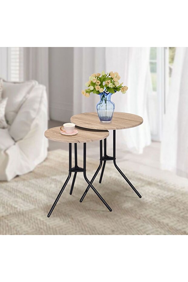 Acron Side Table Set of 2 – Oak Grey & Black Stylish Accent Tables for Living Spaces