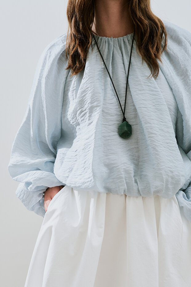 BALON FORM KISA BLUZ MAVİ - 5