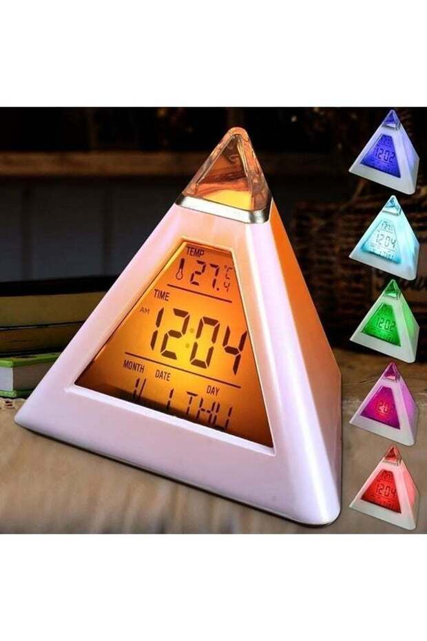 ساعة منبه رقمية ملونة LED لقياس درجة الحرارة باللون الأبيض 10 سم