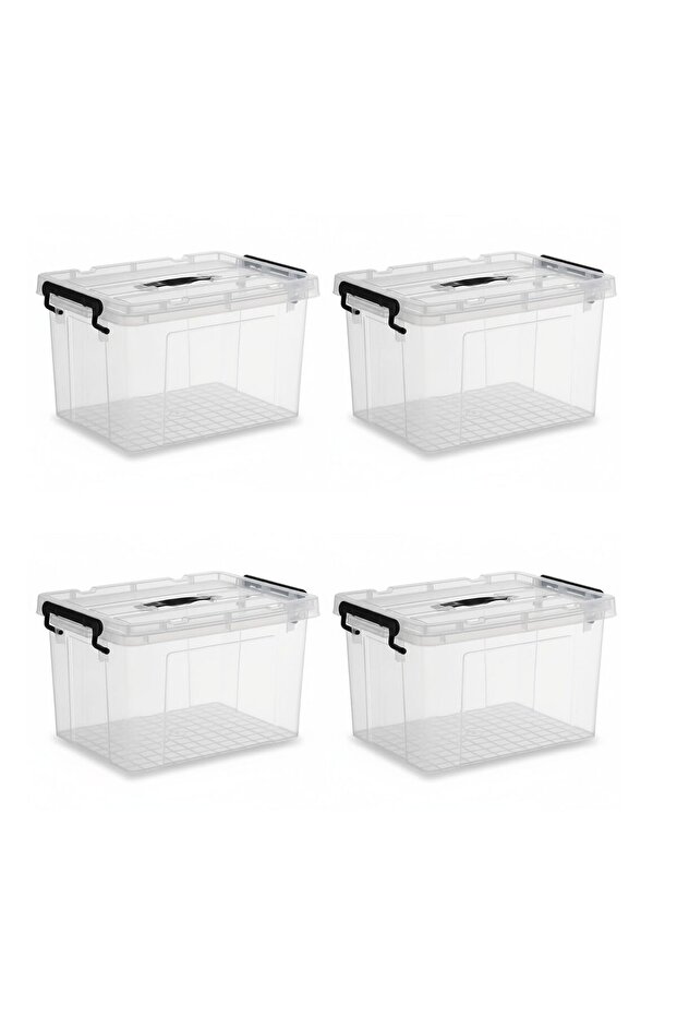 16L x 4 Storage Box with Lockable Lid | Transparent Plastic Organizer Box | For Toys. etc,,,,