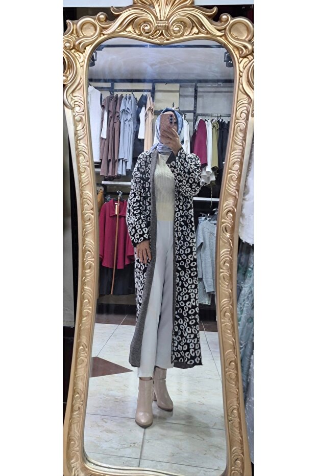 سترة طويلة بنقشة الفهد - 1