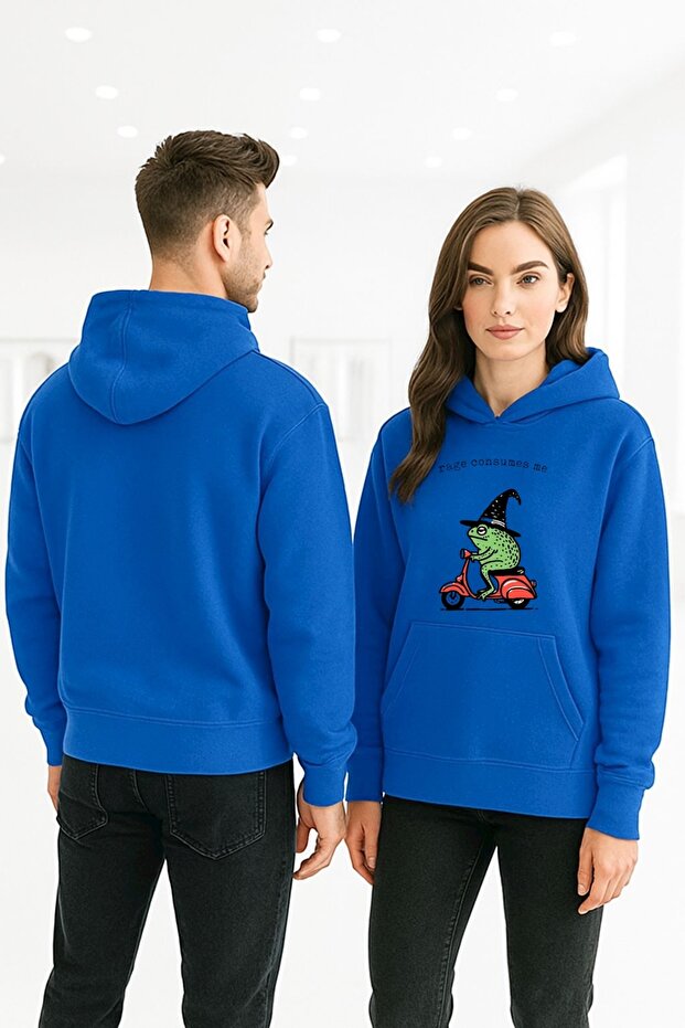 Unisex Women/Men Cotton Oversized Hooded Frog Printed Sweatshirt
