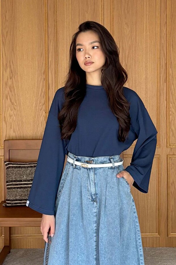 Lacivert Uzun Kollu Basic Body - 2