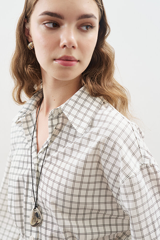 DESENLİ POPLİN TUNİK EKRU - 4