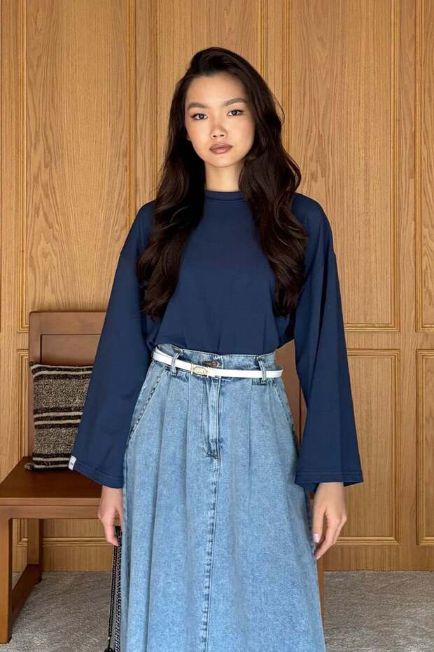 Lacivert Uzun Kollu Basic Body - 4