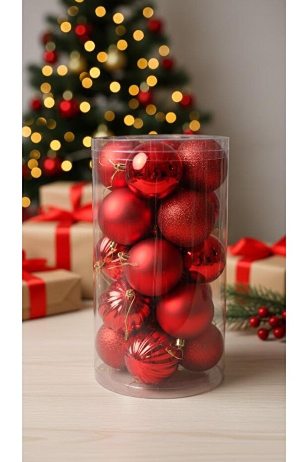Ert-Yil-25319 New Year Ball Red 8 cm 20 Pieces Pvc Cylinder