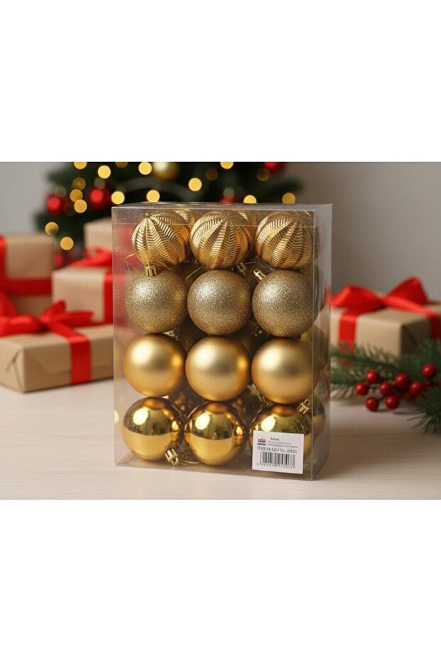 Ert-Yil-25307-Gld New Year Top Gold Silvery Shiny Matte 6 cm 24 Pieces Pvc Boxed