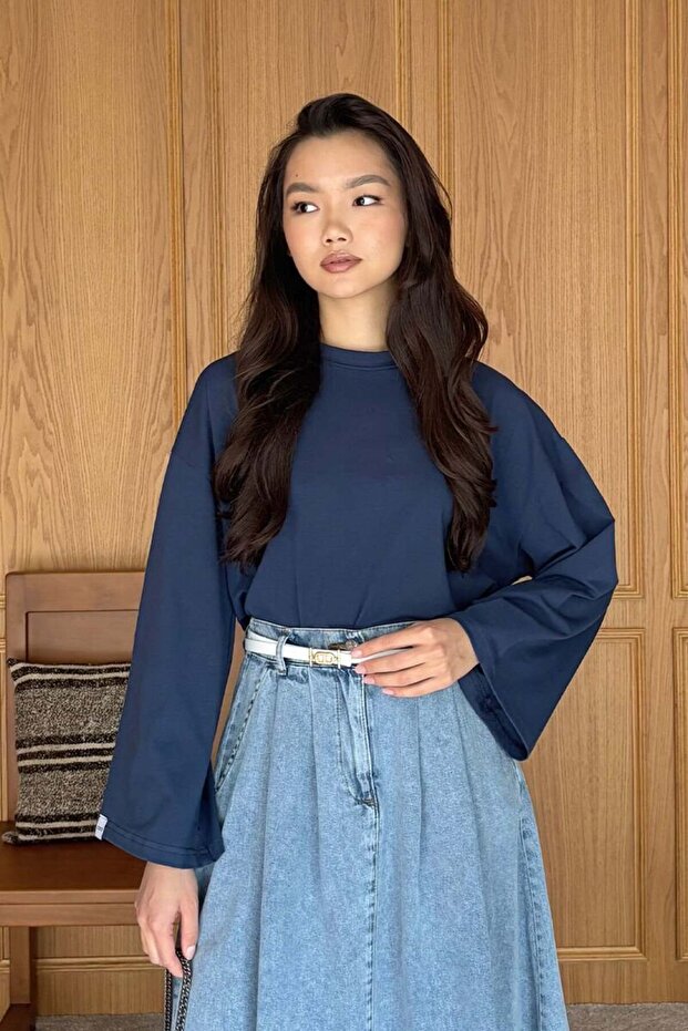 Lacivert Uzun Kollu Basic Body - 3