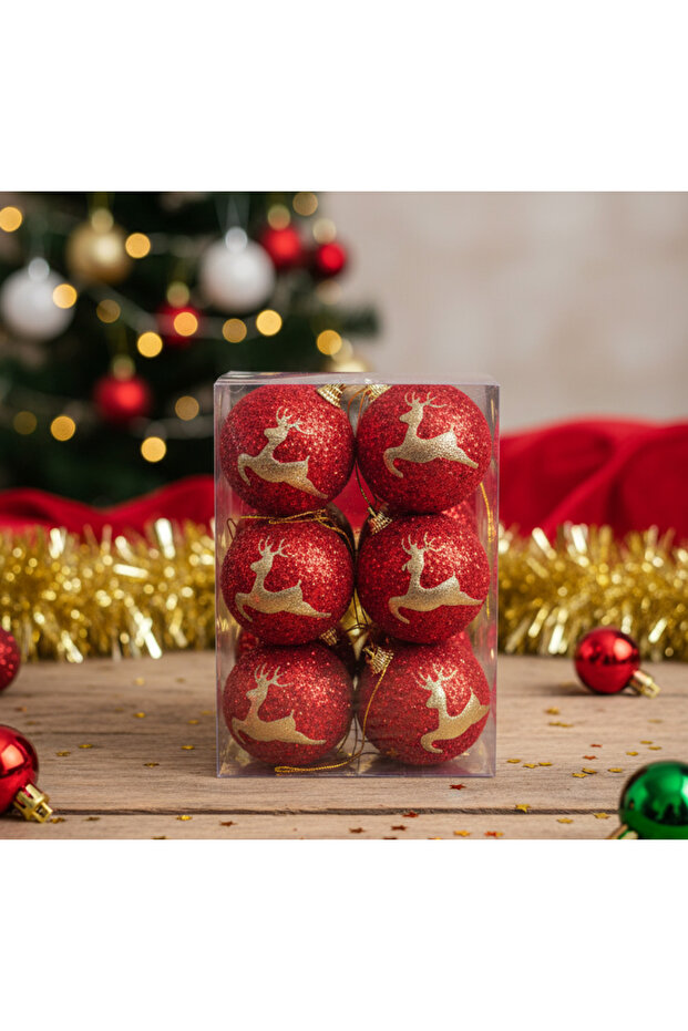 Ert-Yil-25211 New Year Top Gold Deer Printed 6 Pieces 6 cm Pvc Boxed