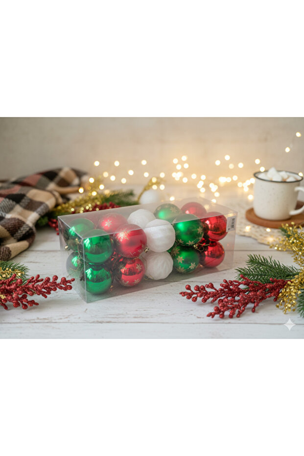 Ert-yil-25312 christmas ball red/white/green 8 cm 16 pieces in pvc box