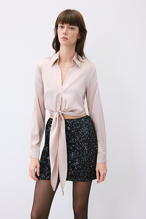 Payet Astarlı Mini Siyah Etek - 5