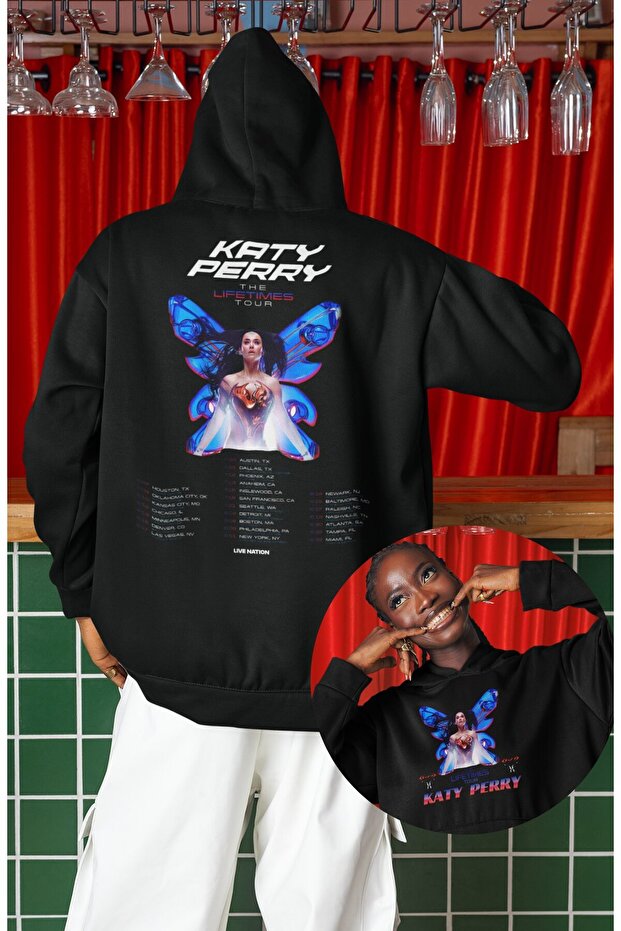 Unisex the Life Times Sırt Printed Hooded Sweatshirt, Oversized Katy Perry Themed Hoodie