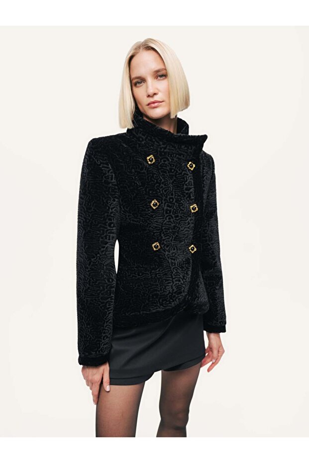 Mock Neck Suede Jacket - 3