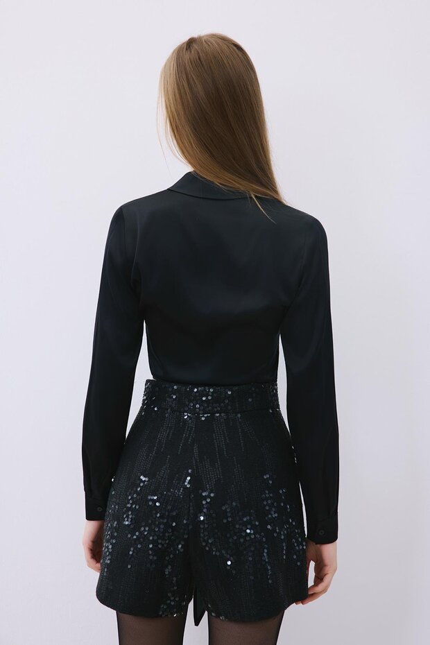 Payet Yüksek Bel Siyah Şort - 8