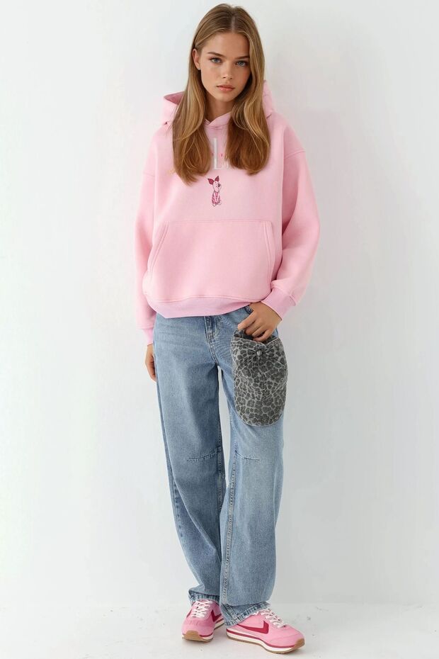 Oversize Baskılı Kapüşonlu Sweatshirt - 5