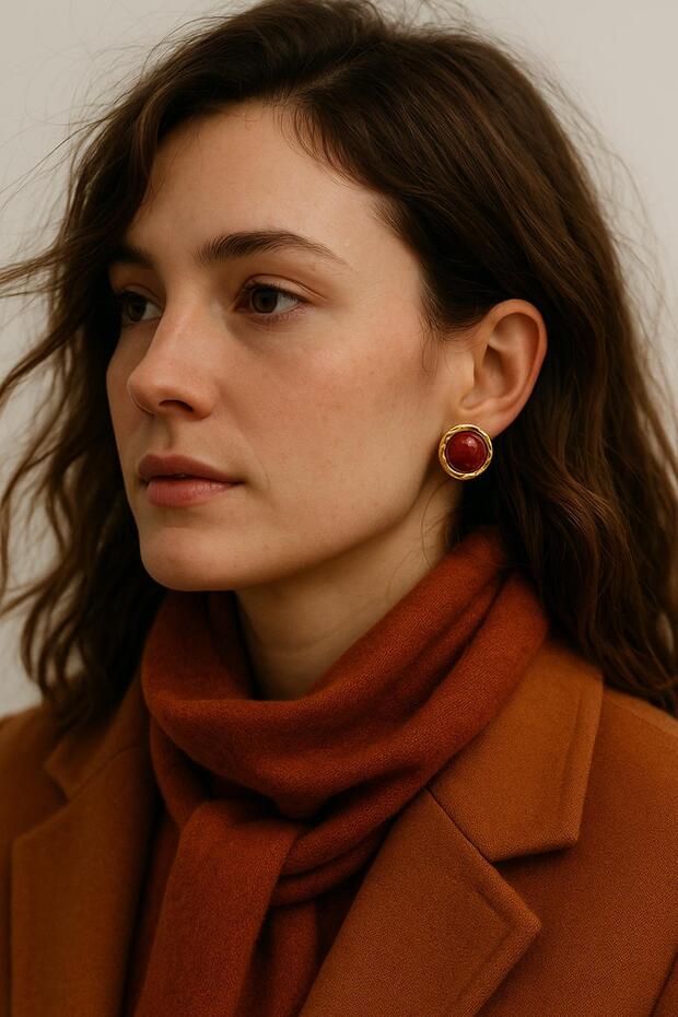 Gold Detailed Colorful Round Steel Vintage Earrings