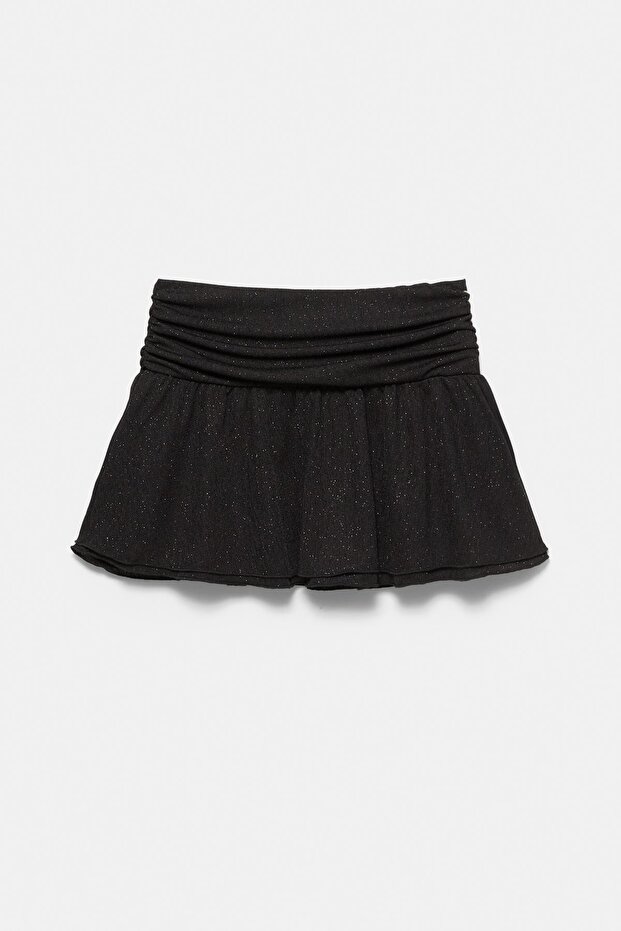 Drape detaylı taşlı fırfırlı mini etek - 6