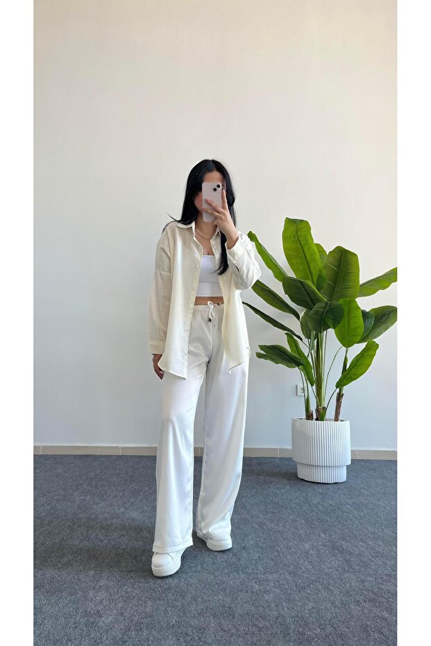 Yonca Keten Gömlek - Ekru - 6