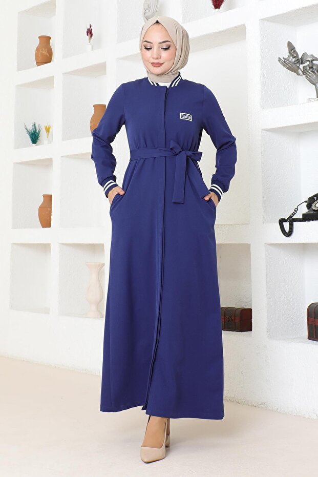 Ribbed Ferace with Hidden Buttons Indigo 19214