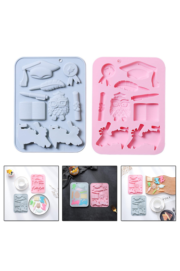 Silicone Graduation Themed Chocolate and Jelly Bean Mold 9 Pieces