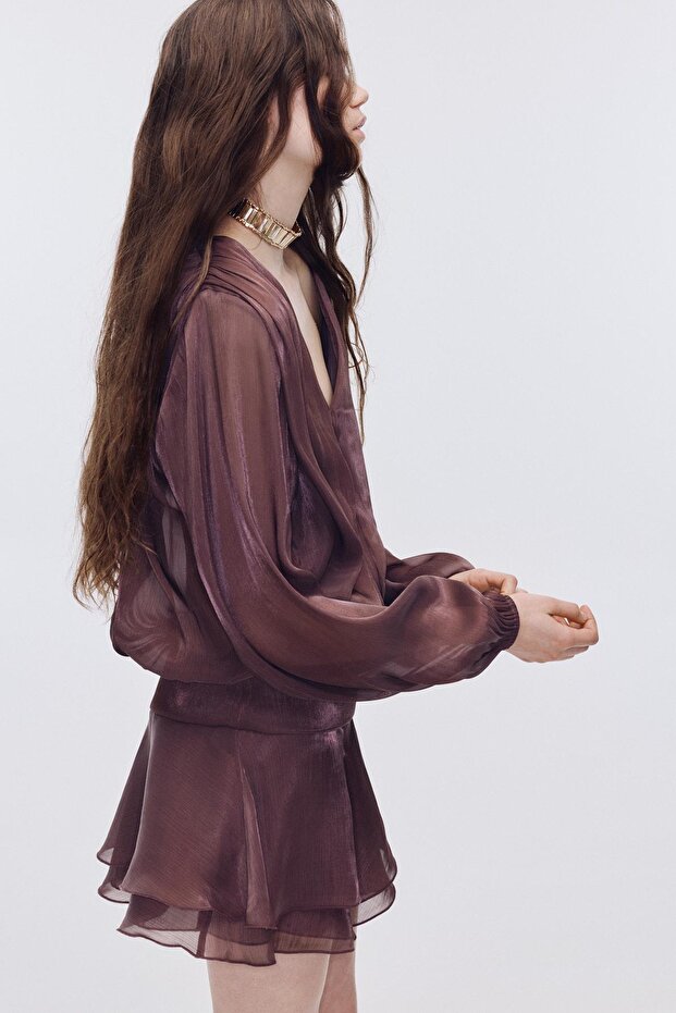 Fırfırlı parlak kısa elbise - 7