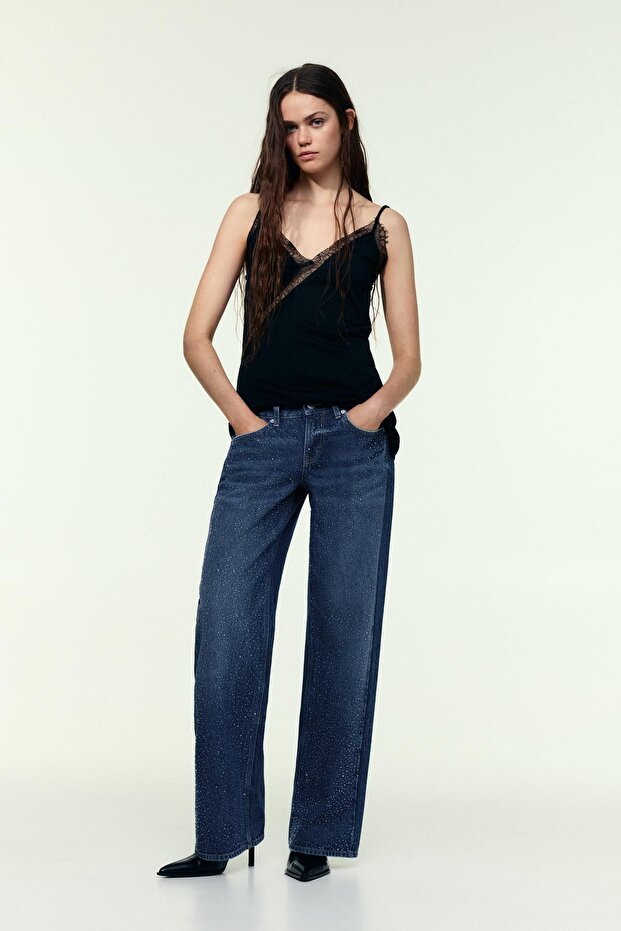Parıltılı straight fit jean - 3