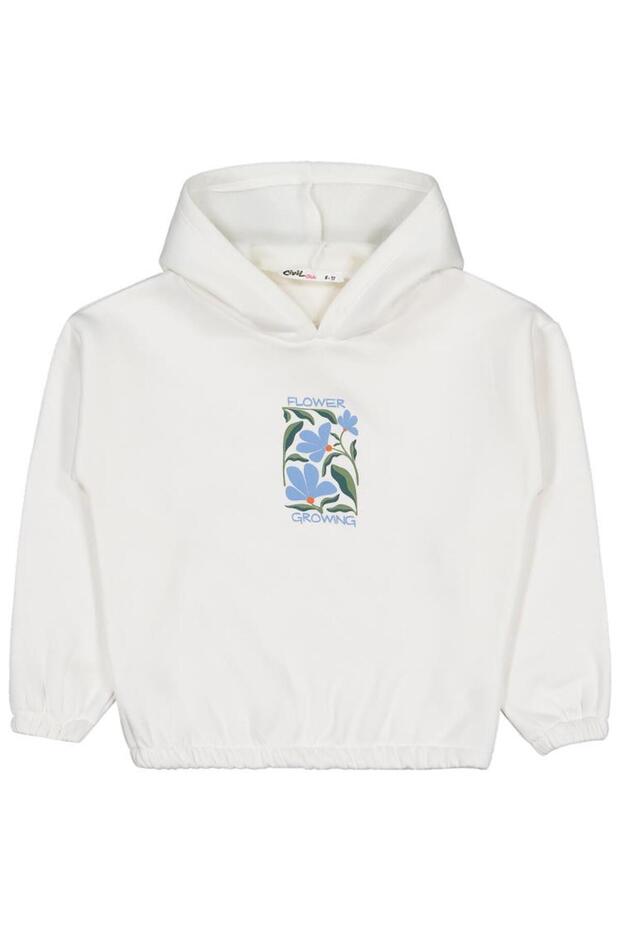 Flower Printed 10-13 Years Old Sweatshirt - Ecru 11-12 Years Old