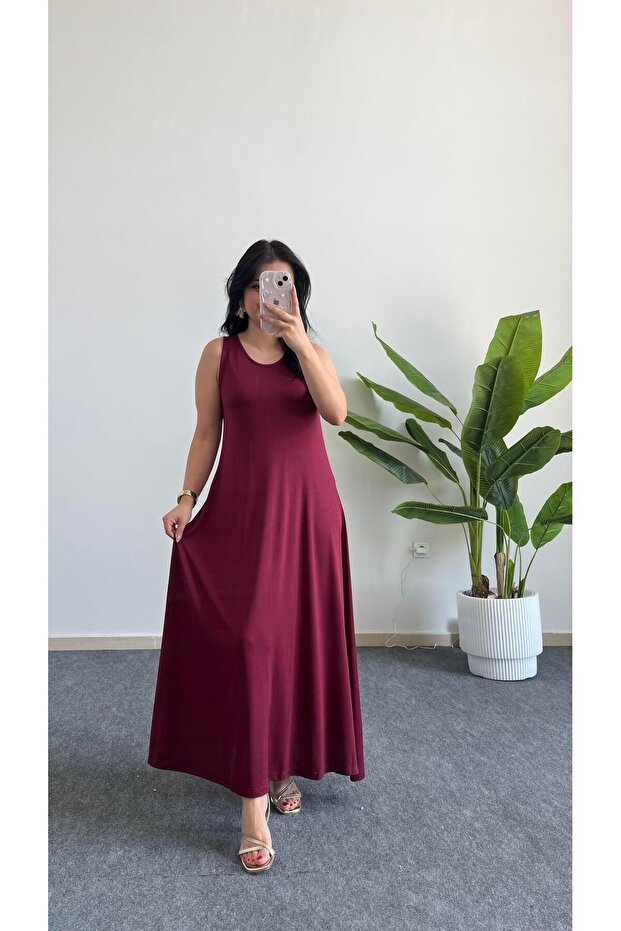 Lia Modal Basic Çan Elbise - Bordo - 5