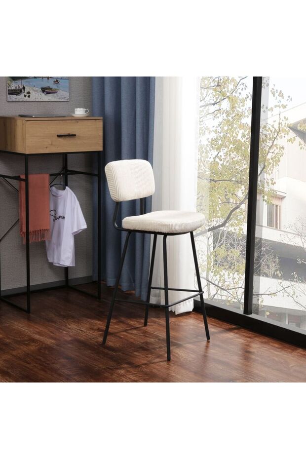 Brad Bar Stool - Stylish Beige/Black Fabric & Metal Seating, 45x51x107cm, 2-Year Warranty