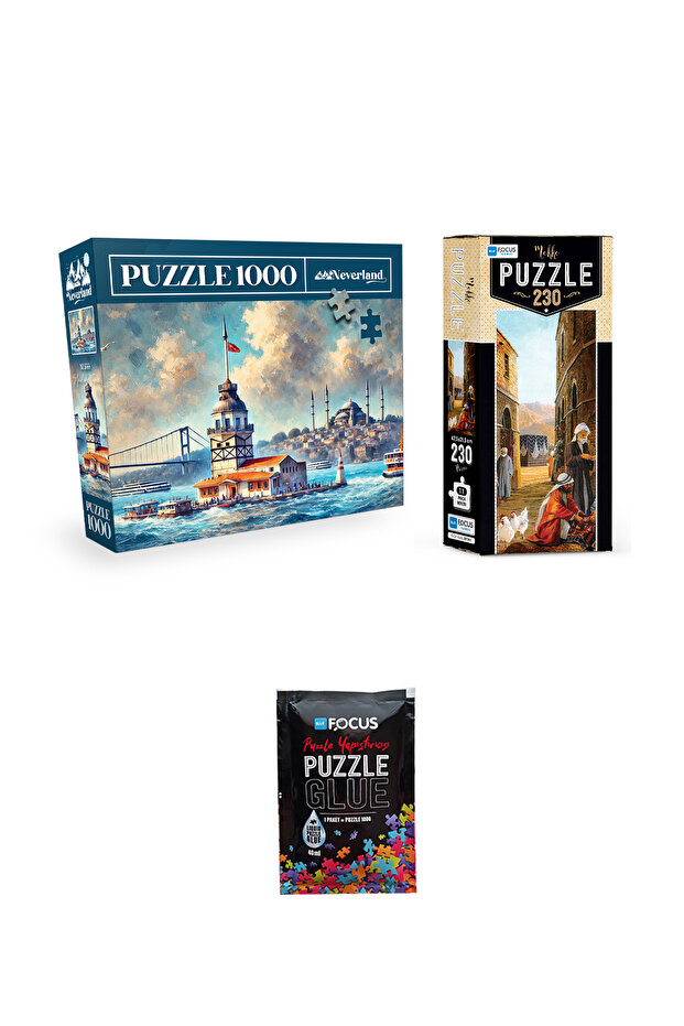 1000 Piece Puzzle Girl's Tower and 230 Piece Mecca and Puzzle Adhesive