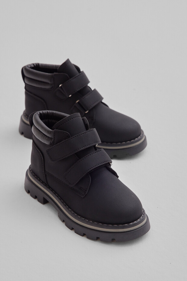 Children's Unisex Black Black Thick Thermo Sole Warm Lined Double Velcro Boots