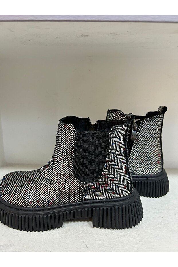 Children's Genuine Leather Boots Patterned Silver