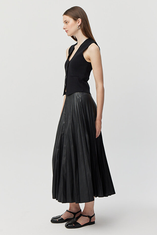 Kadın Piliseli Deri Etek - 3