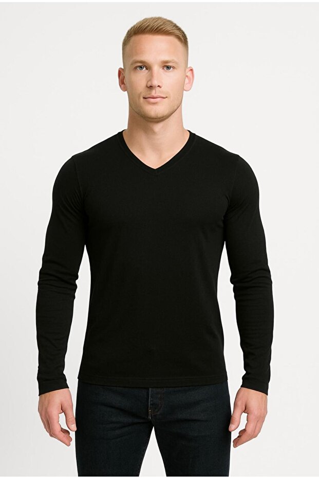 Men's Black Cotton Lycra Single Jersey Long Sleeve T-Shirt-D236