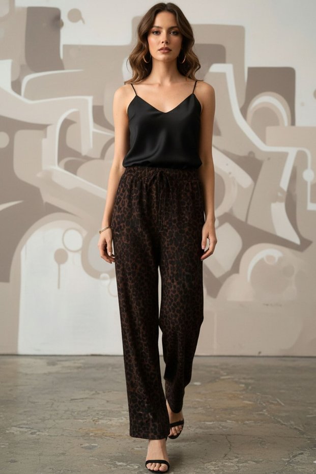 Women's Leopard Print High Waist Wide Leg Comfortable Fit Lycra Stylish Palazzo Pants - Women's Trousers