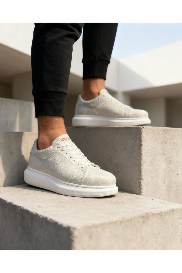 044 White Patterned Men's Casual Shoes - 1