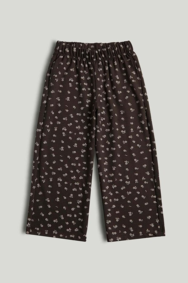 Brown Floral Wide-Leg Joggers