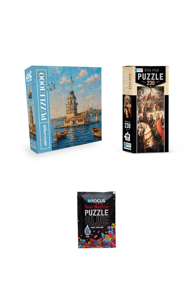 1000 Piece Puzzle the Girl's Tower of Saki̇nli̇ği̇ and 230 Piece Conquest of 1453 and Puzzle Adhesive
