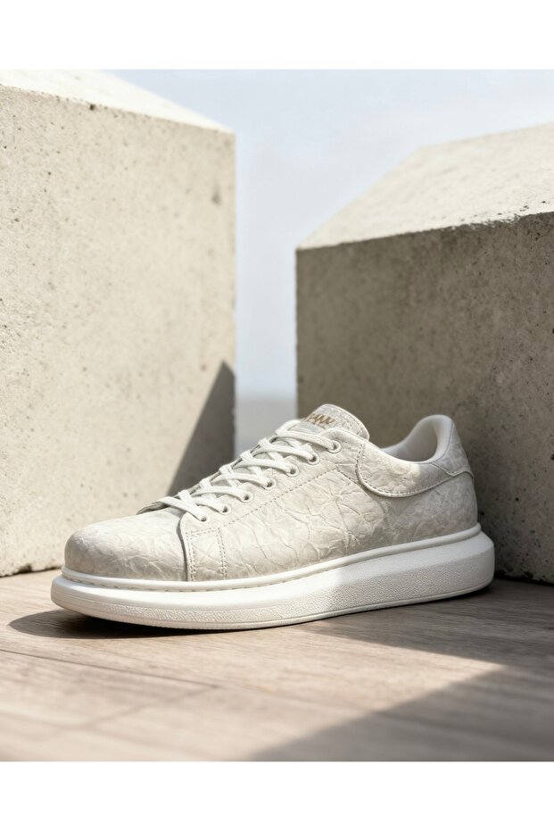 044 White Patterned Men's Casual Shoes - 2