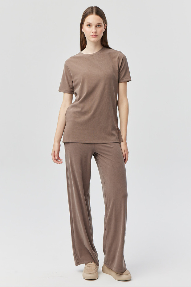 Kadın İnce Fitilli Örme Pantolon - 1