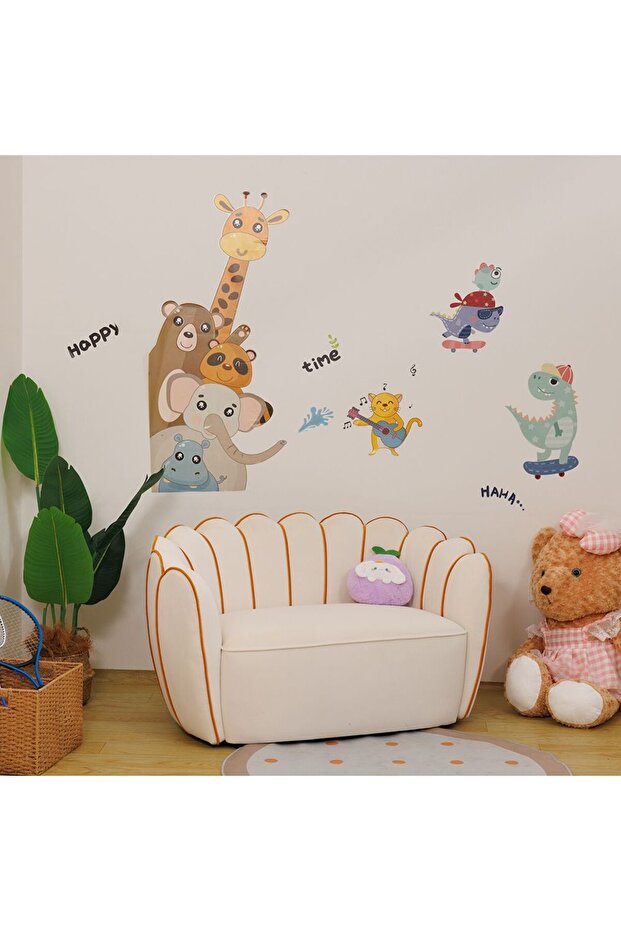 Petal 2-Seater Velvet Kids Sofa - Light Beige & Peach, Durable Wood & Fabric, 2-Year Warranty