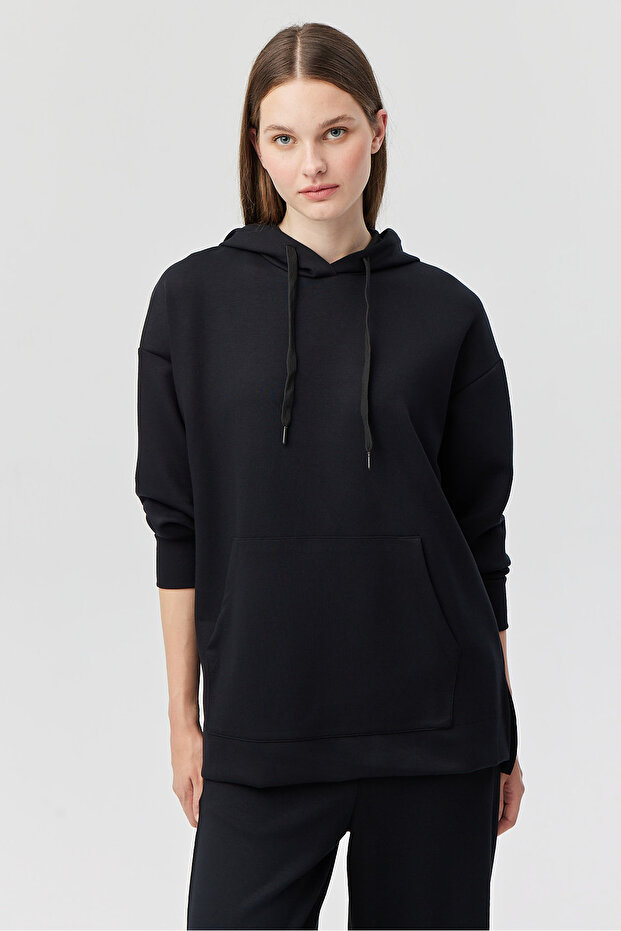 Kadın Kapüşonlu Basic Sweat Üst - 2