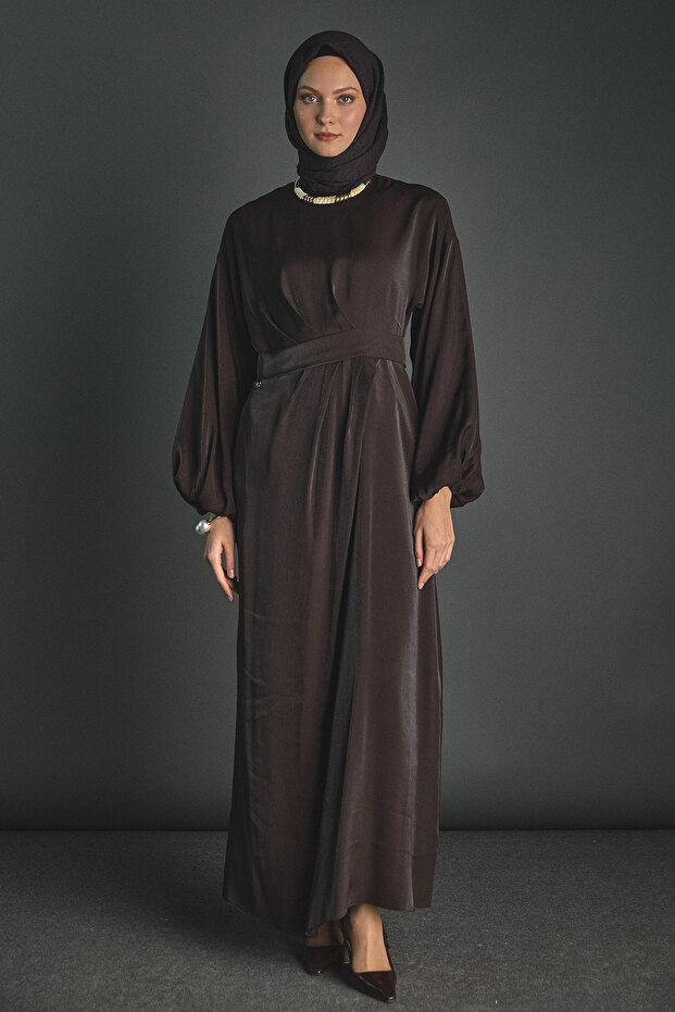 Drape Detaylı Jakarlı Elbise - 1