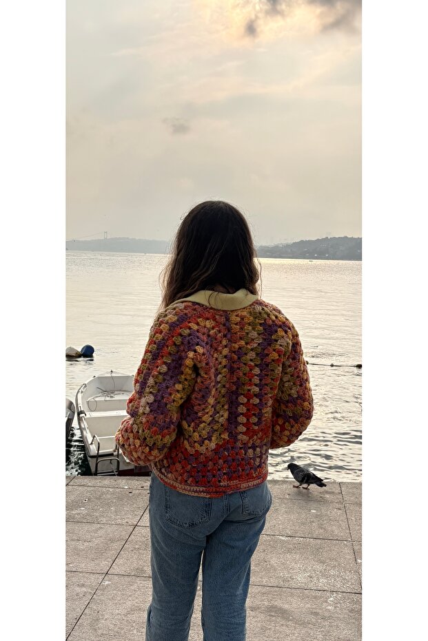 El Örmesi Çok Renkli Yün Hırka - 2