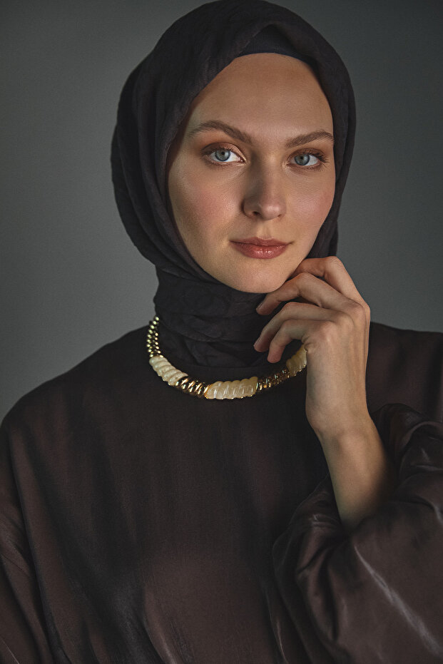 Drape Detaylı Jakarlı Elbise - 5