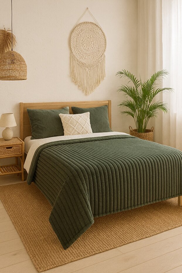 Piramit Tek Kişilik Yatak Örtüsü 160x220 Cm Haki - 1