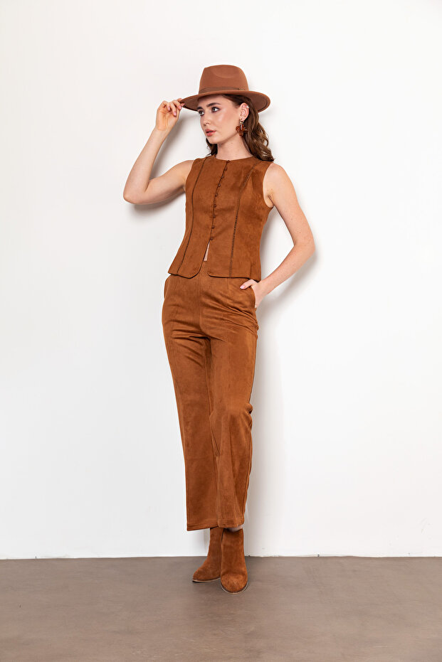 Camel Süet Yelek - 1