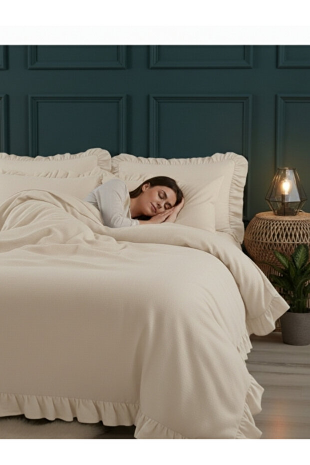 100% Natural Cotton Double Ruffled Duvet Cover Set 200X220 cm