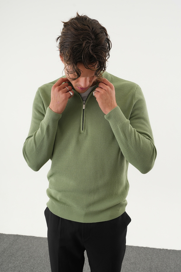 Men's Regular Fit Half Zip Basic Knit Sweater - 4