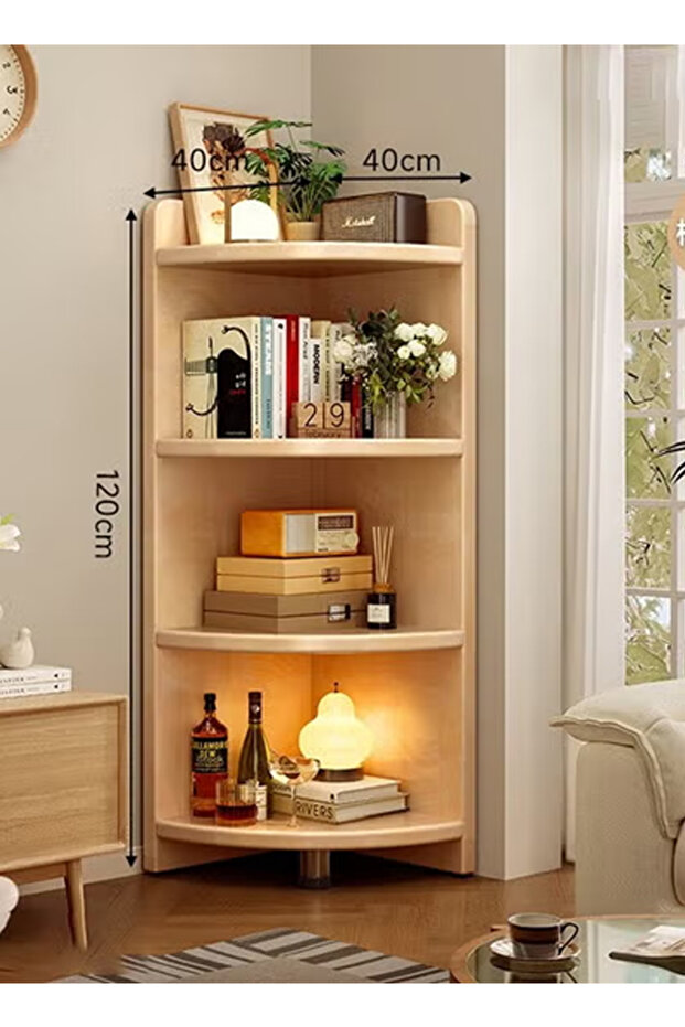 Solid Wood Corner Storage Rack Fan Shaped Living Room Cabinet Floor Corner Wall Cabinet Bookshelf